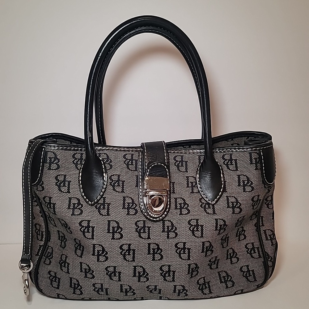 DOONEY & BOURKE Gray and Black Silver Buckle Signature Satchel Purse - Picture 1 of 9